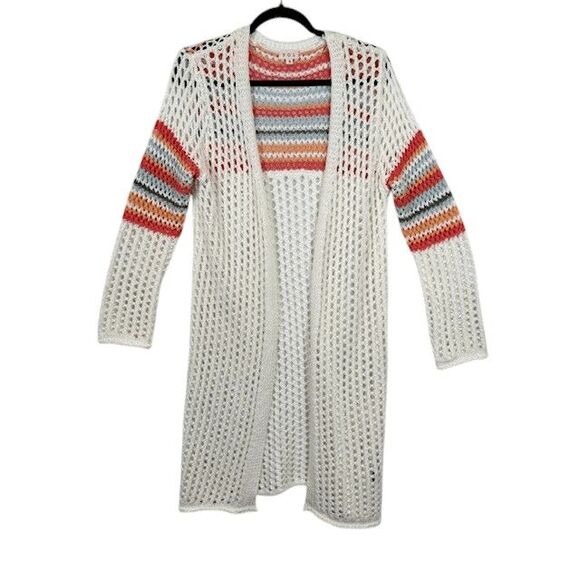 POL Open Knit White / Multicolor Lightweight Open Front Cardigan Long Size Small - Picture 4 of 14